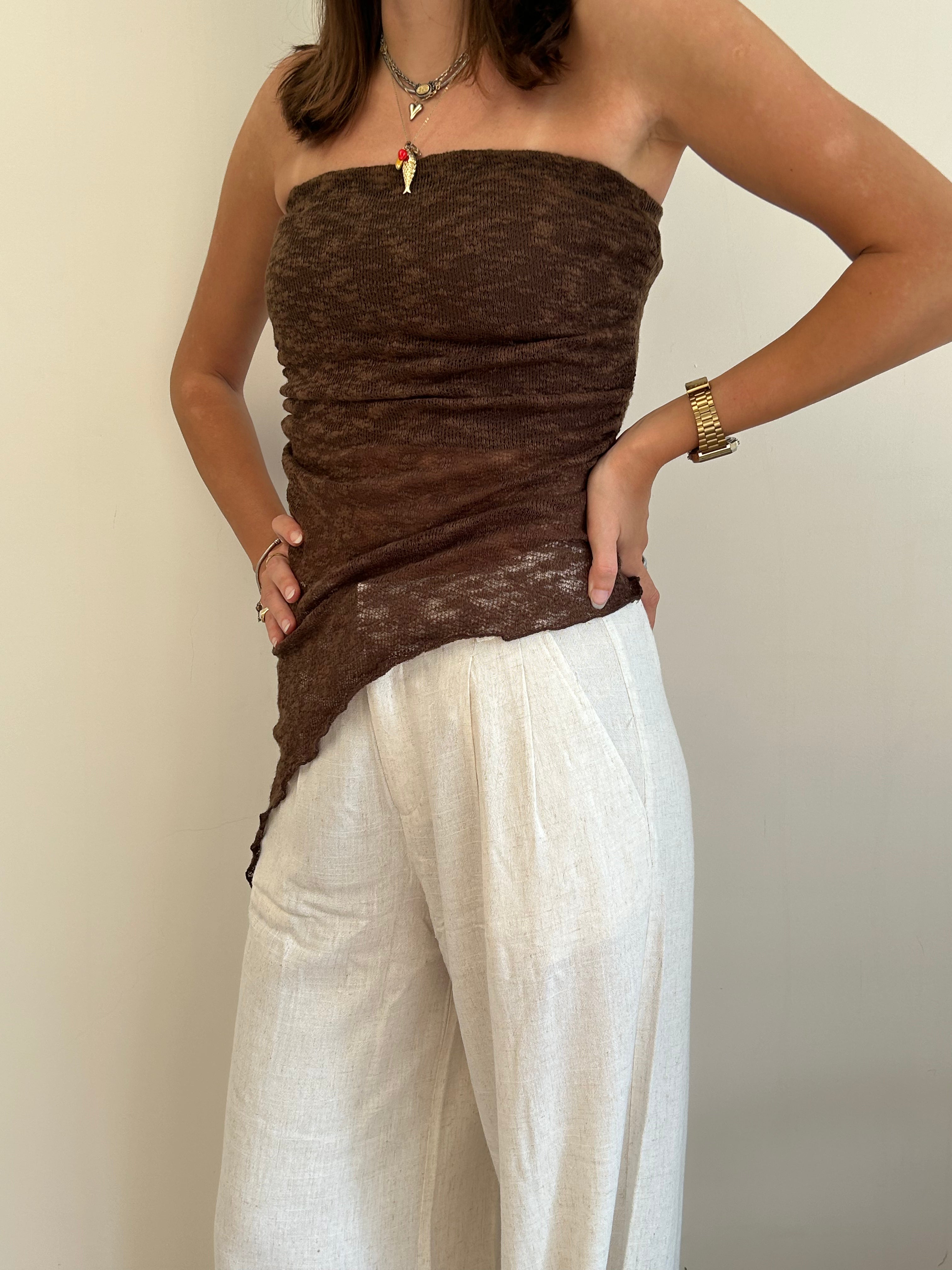 Brown textured asymmetric top