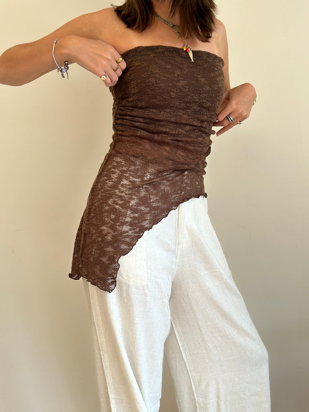 Brown textured asymmetric top