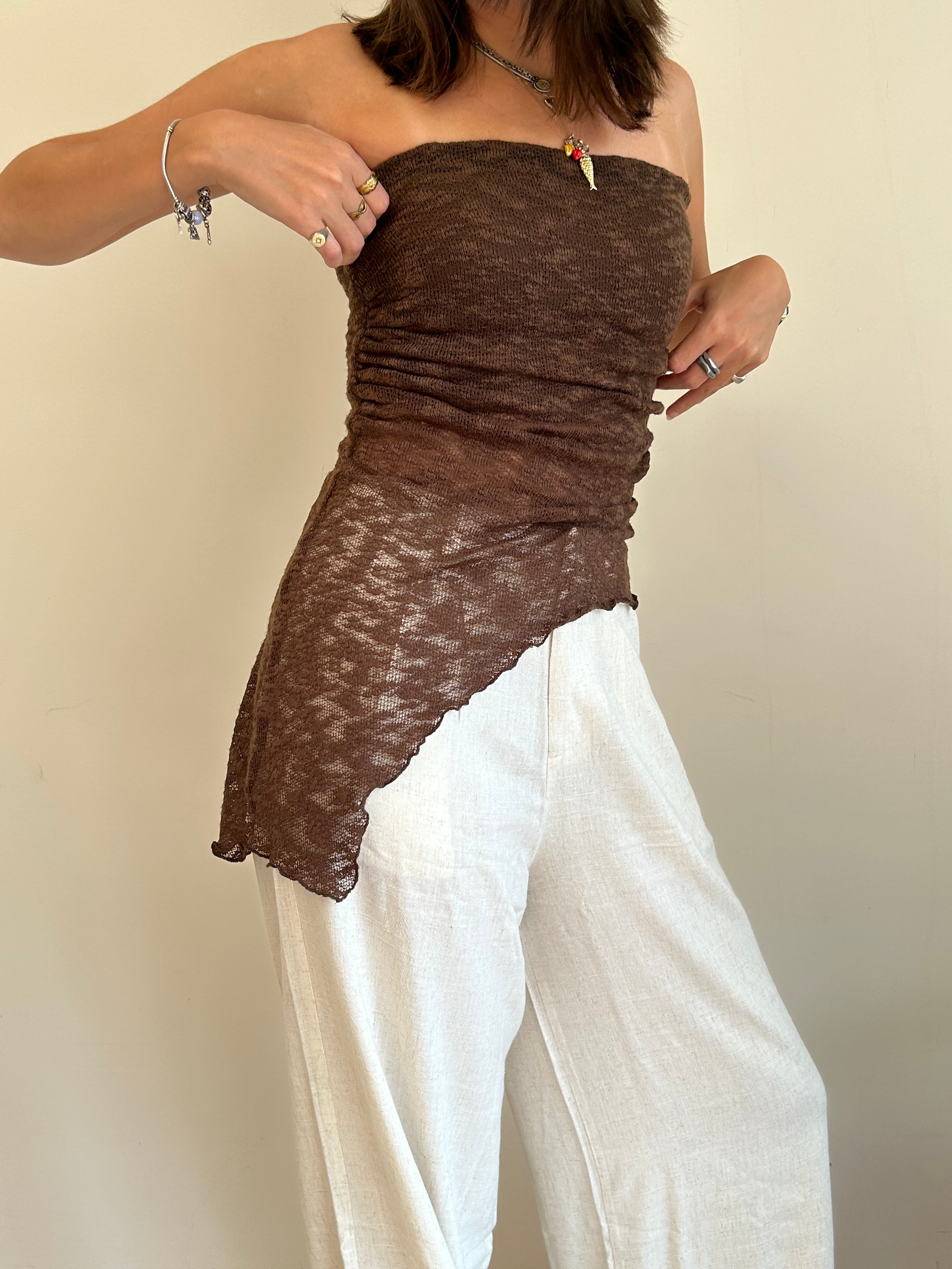 Brown textured asymmetric top