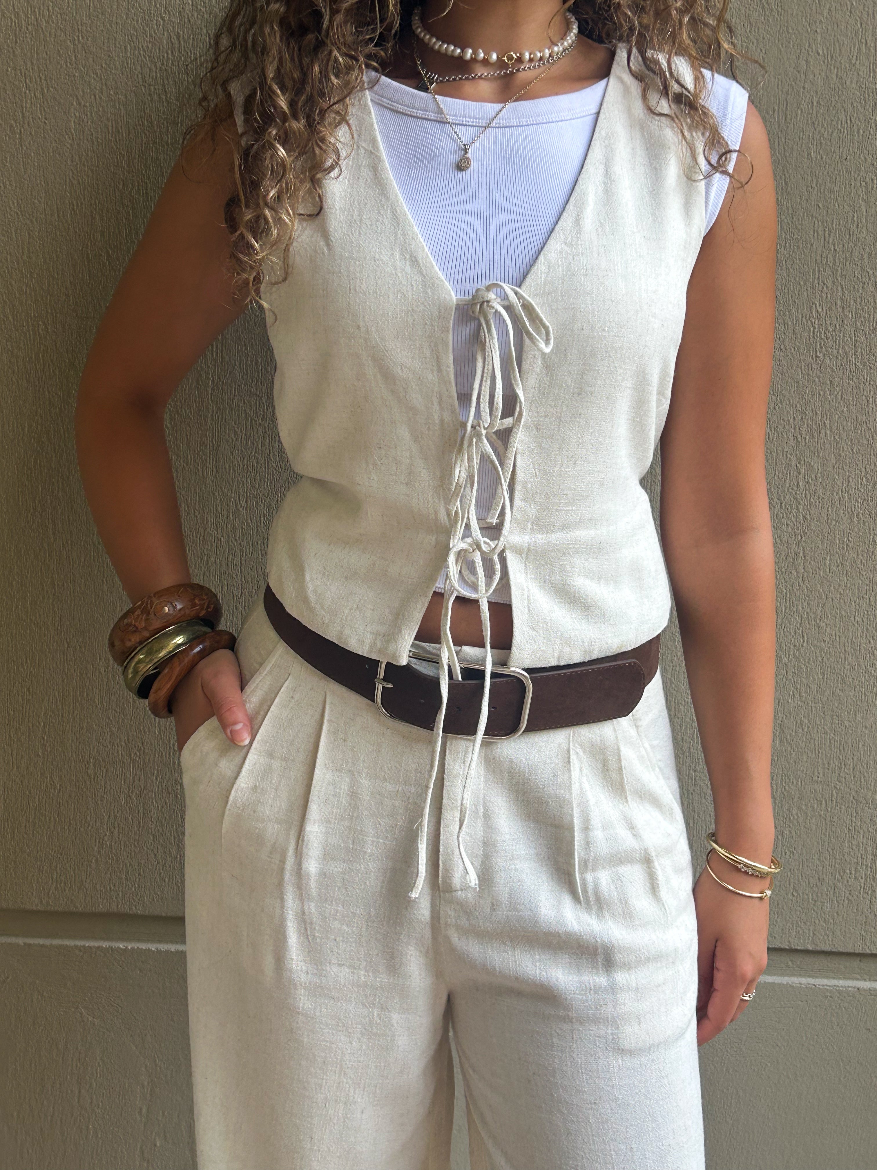 Tie front linen vest