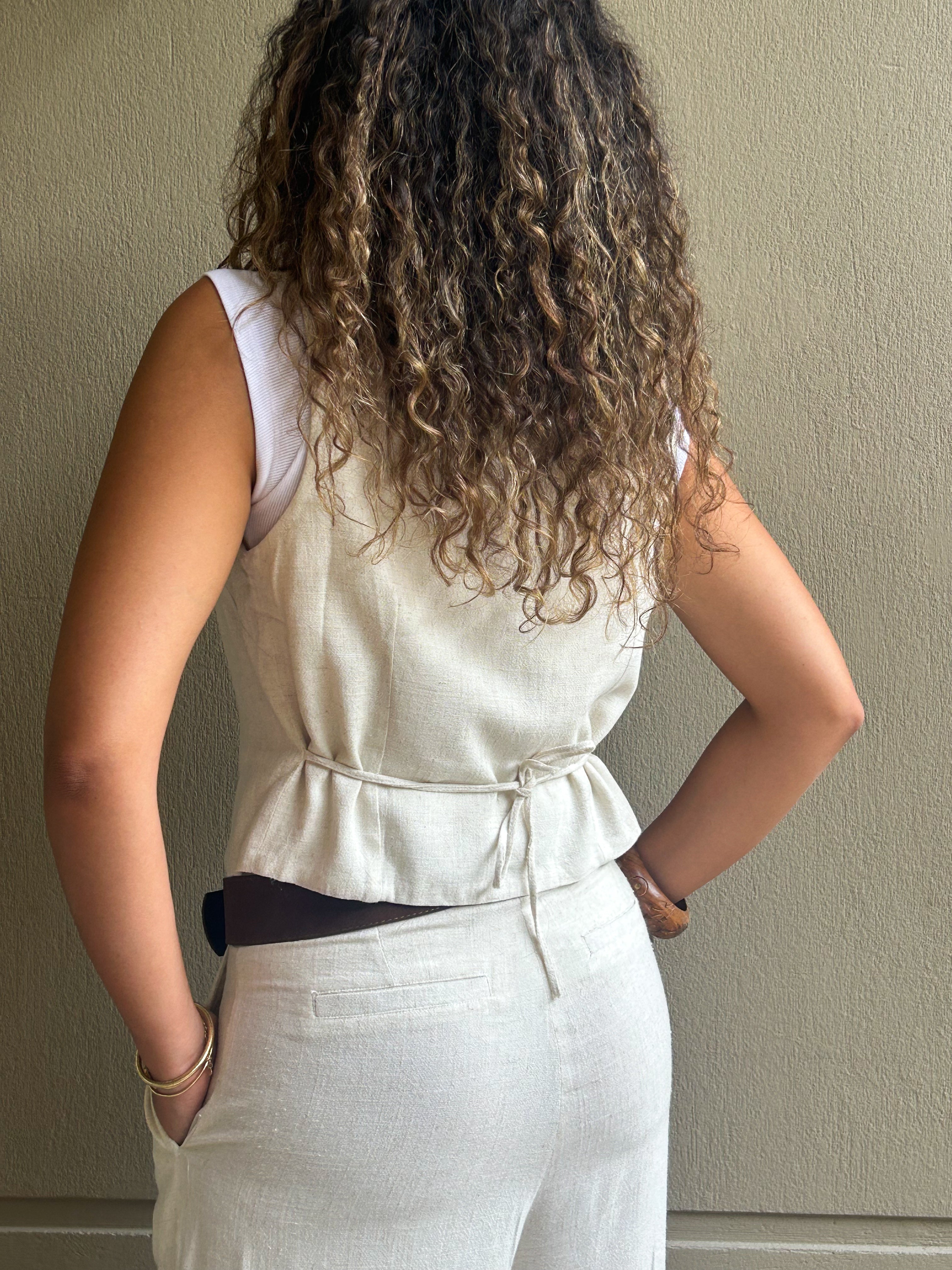 Tie front linen vest